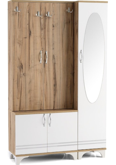 Rüya Aynalı Askılıklı Raflı Ayakkabılık Portmanto 112x35x190cm Beyaz