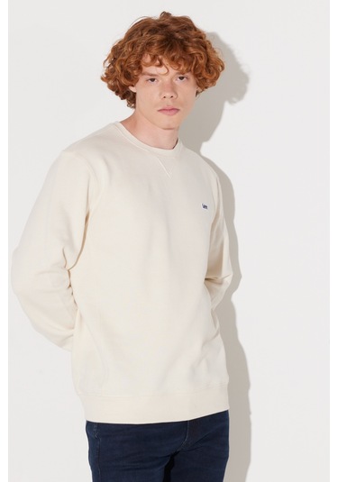 Regular Fit Normal Kesim %100 Pamuk Bisiklet Yaka Şardonlu Kırık Beyaz Sweatshirt L81ıry102 Beyaz