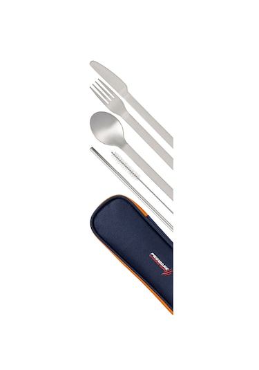 Çantalı Kamp Sofra Seti - Çatal,kaşık,bıçak,pipet, Pipet Temizleme Fırçası Lacivert