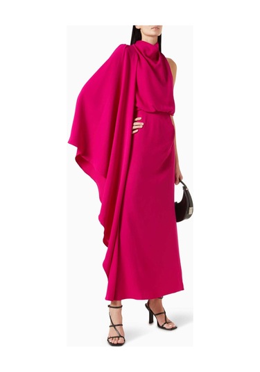 Acler Saten Maxi Elbise - Mor - %70 Asetat %30 Polyester - Drapeli Kaban Kol & Açık Sırt Pembe