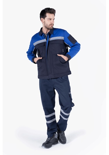 İş Montu Reflektörlü Cepli Kapitoneli Lacivert - Saks Mavi