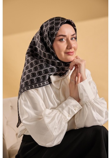 Silk Home Twill İpek Eşarp Zincir Siyah - Beyaz Çok Renkli