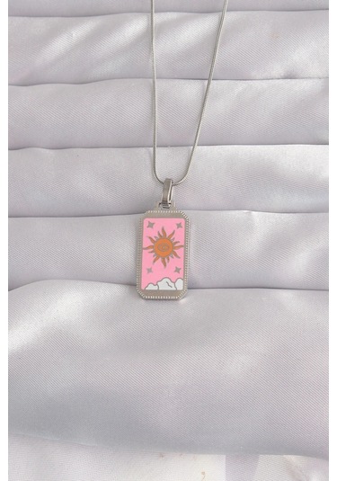 Dodes Dodes 316l Çelik Gümüş Renk Pembe Mineli Güneş Model Tarot Kolye Tg27bko9043 Çok Renkli