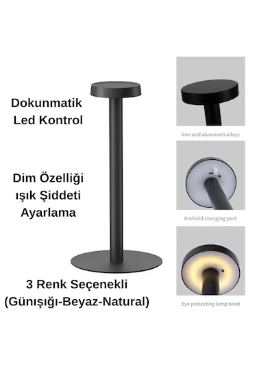 Forlife Dokunmatik Şarjlı Dekoratif Halter Led Masa Lambası Siyah