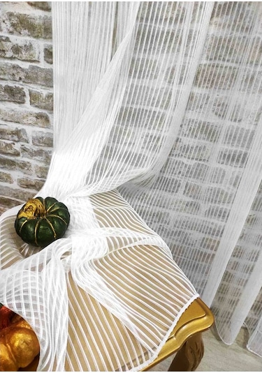 Evdepo Home Kalın Çizgili Tül Perde Ekru