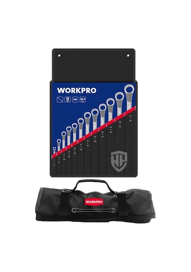 Workpro Wp202510 6-32mm 12 Parça Cr-v Profesyonel İki Ağızlı Yıldız Anahtar Takımı + Bez Taşıma Kılıfı Fr Wp202510
