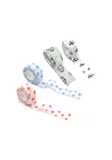 Yuntech01 Öğrenci Yazma Koruması Bandajı - 4'lü Paket Panda, Penguin, Sevgi, Mavi Pençe - Toparlanabilir, Yara Dostu, 25mmx4.5m