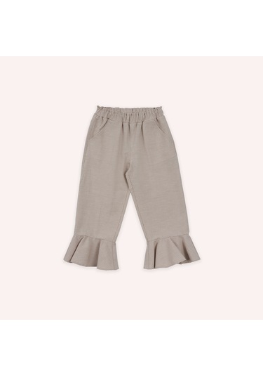 Panço Kız Çocuk Paçası Fırfırlı Pantolon Bej