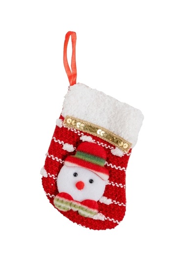 Yılbaşı Süsü Çorap Kardan Adam Desenli Kırmızı 15 Cm