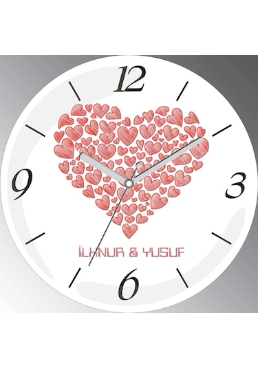 Kişiye Özel Isme Özel Kalpler Bombeli Sessiz Duvar Saati Çok Renkli