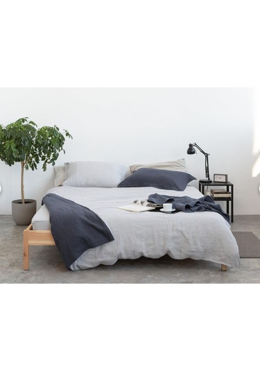 Lacivert-naturel% 100%100 Pamuklu Yıkamalı Vintage Çift Kişilik Nevresim Takımı, 200 X 220 Çok Renkli