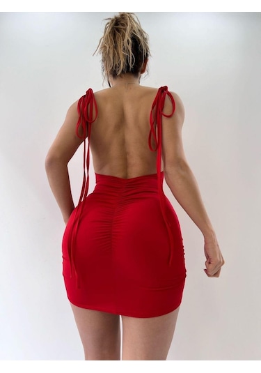 Pink Life Kırmızı Omuzdan Bağlamalı Sırtı Açık Bodycon-kırmızı Kırmızı