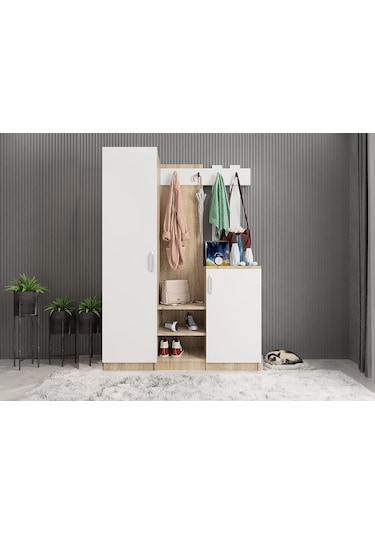 Efes Portmanto Vestiyer Meşe Beyaz-135 cm