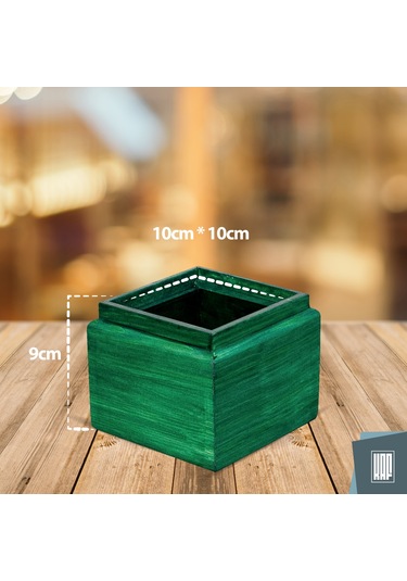 Kaf Ahşap Dekoratif Mini Saksı / Küp / Zümrüt Yeşili
