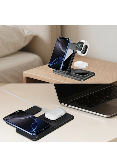 Xuweiwei Beyaz 3u 1 Arada Katlanabilir Kablosuz Sarj Standi İphone Uyumlu Samsung İwatch Airpods Pro İcin