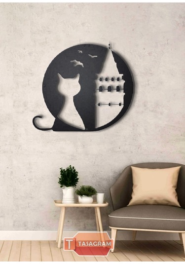 Galata Kulesi&Kedi Görselli Metal Tablo