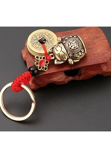 Feng Shui Bereket Ve Şans Kedisi Anahtarlığı Maneki Neko Figürlü Anahtarlık