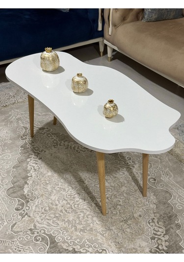 Asimetrik Bulut Model 120x60 Cm Ahşap Oval Ayaklı Beyaz