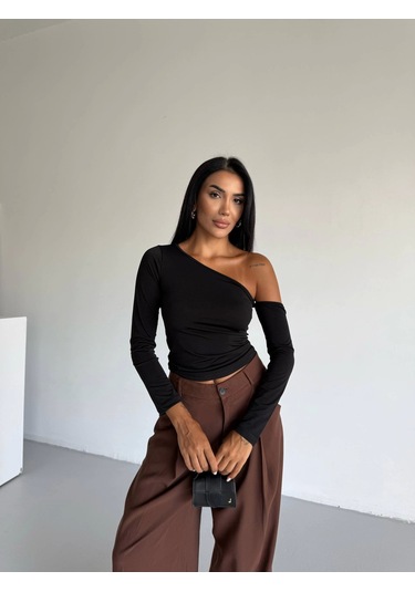 Kazax Omuz Detaylı Kollu Bluz Siyah F2336 Siyah