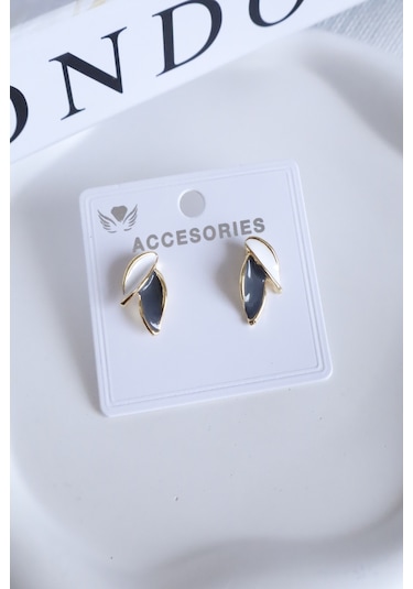 Demokan Mineli Küçük Yaprak Küpe Beyaz