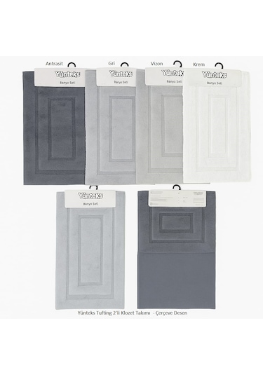 Pamuk Tufting 2'li Klozet Takım,banyo Seti,paspas Seti, Çerçeve G