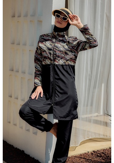 Remsa Paraşüt Tam Kapalı Tesettür Mayo R4806 Safari Siyah