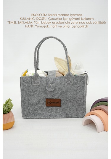 Mordesign Taşınabilir Keçe Çanta Yenidoğan Alt Açma, Kadın Çantası, Ev ve Seyahat Düzenleyici Organizer Gri