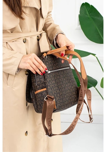 Just Polo Kadın Günlük Kullanıma Uygun Su Geçirmez Çok Bölmeli Sırt Çantası Shopper Kahverengi - Taba