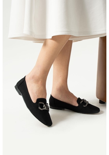 Kadın Siyah Zara Zincir Aksesuarlı Günlük Babet Siyah