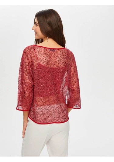 Faik Sönmez Payet Detaylı Kayık Yaka Kadın Abiye Bluz Us25blz001 Kırmızı