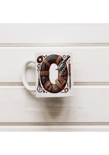 O Harfi Kovboy Temalı Bardak 330 Ml İsim / Harf Kişiye Özel Hediye - Vahşi Batı Konsept Beyaz