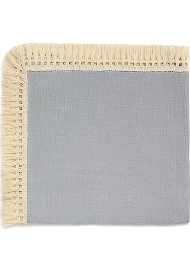 Bebek Muslin Battaniye, Yeni Doğan Sarma Örtüsü, Tassel Detaylı, Gri Renk, 80x65 Cm Gri Gri