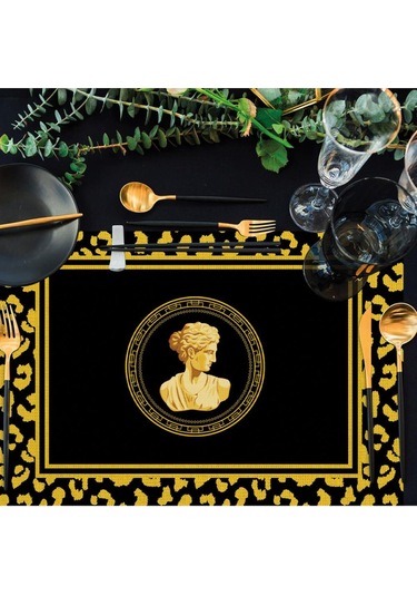 Siyah Büst Detaylı Amerikan Servis 4'lü Set 35x50cm Keten, Ulusl. Yıkama Ve Solmama Sertifikası Çok Renkli