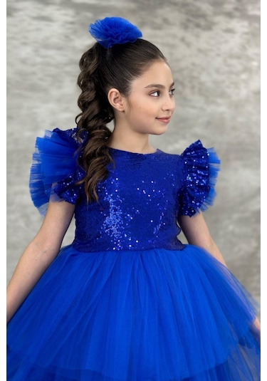 Pullu Kuyruklu Tütülü Kız Çocuk Elbisesi 001