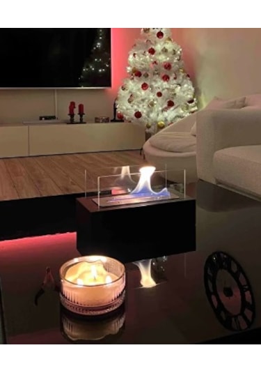 Metal Siyah Bioethanol Masaüstü Şömine Sertifikalı Yakıt Ve Taş H