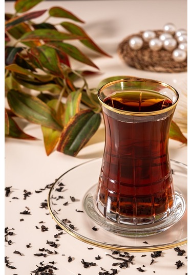 Mest Ilgın 12 Parça 6 Kişilik Yaldızlı Çay Bardağı Seti 132 Cc - Şıklığın Ve Zarafet Kesme Gold