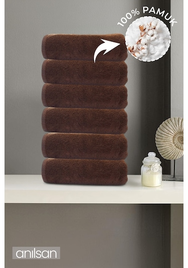 6'lı Kahverengi El Havlusu - 50x90 Cm, 225 Gr, %100 Pamuk, Spa Ve Otel Havlusu, Günlük Kullanıma Uygun Kahverengi