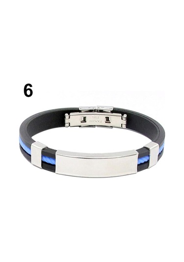 Mavi Erkekler Punk Kauçuk Paslanmaz Çelik Bileklik Toka Manşet Bileklik Bileklik Güzel Mavi