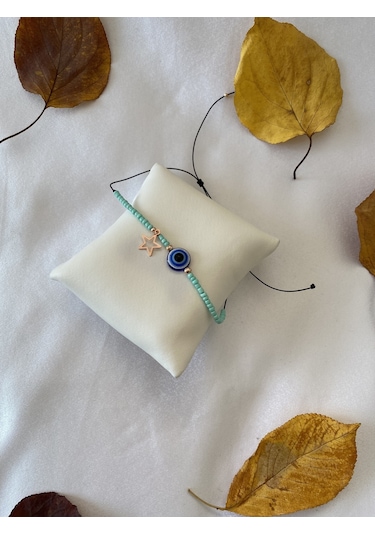 Nazar Boncuklu Yıldız Figürlü Yeşil Halhal Ipli Çok Renkli