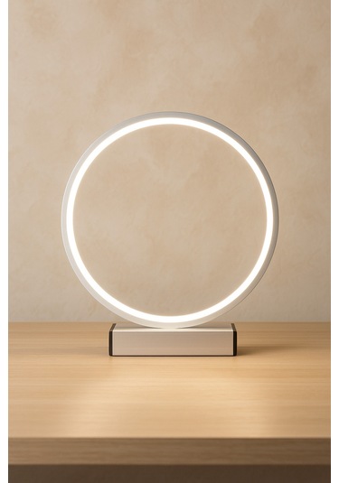Nish Dairesel Led Işıklı Metal Masa Ve Gece Lambası Dekoratif Aydınlatma Beyazdairesel