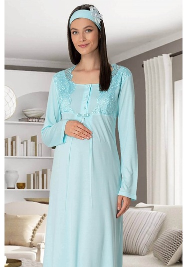 Mecit Pijama Lohusasepeti 5343 Sandra Dantelli Yaka Lohusa Gecelik 001