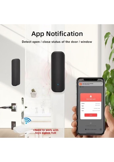 Folinda Ev Güvenliği Wifi Sensörü - Pencere/kapı Açılma-kapama Tespiti, Uzaktan Bildirim, Kolay Kurulum, Siyah 1 Adet, Pil Hariç