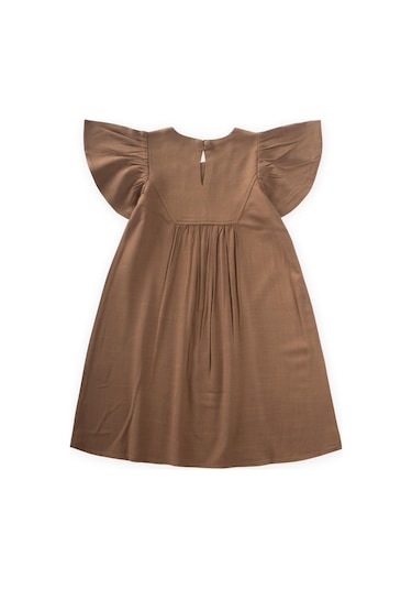 Cigit Robası Nakışlı Keten Elbise 2-7 Yaş Caramel Caramel
