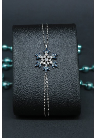 Parmas Design Mavi Geçişli Kar Tanesi Ayar Gümüş Kadın Ayarlanabilir Bileklik - Gümüş