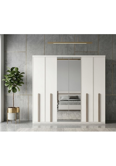 Verda Tamamı Mdf 6 Membranlı Kapaklı Reflekte Camlı Gardırop Dolap Beyaz