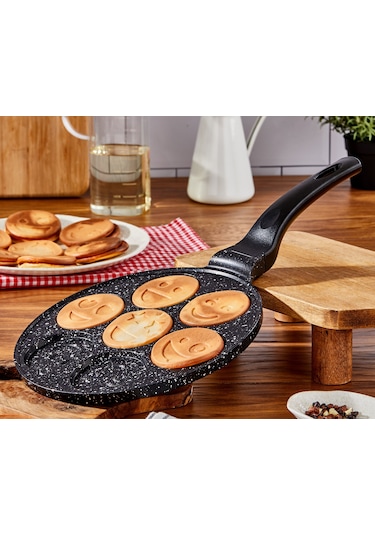 Emoji Krep Tavası - 26 Cm-döküm Granit-ahsap Saplı Siyah