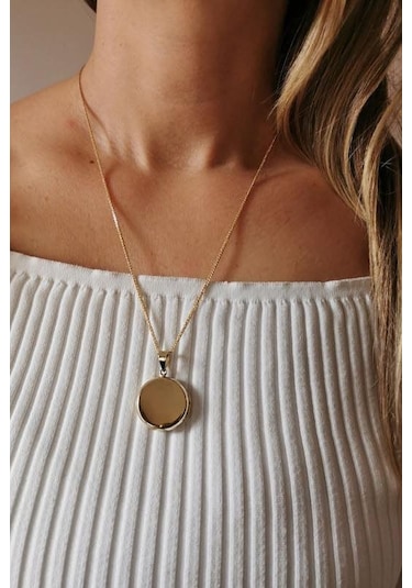 Yuvarlak Gold Kapaklı Çelik Resim Konulabilen Kadın Kolye Çok Renkli