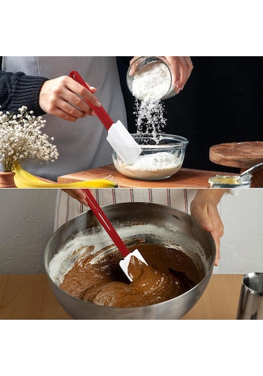 Yaozixa 4'lü Fırın Uygun Isıya Dayanıklı Silikon Spatula Seti - Uzun Ve Kısa Saplı Hamur Karıştırıcı, Mutfak Çekirdek Spatüller 2 Küçük 2 Orta Kırmızı, Beyaz