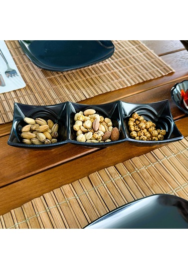 Alezy 524 Göreme Melamin Termostar Ürgüp Üçlü Sosluk 24x8cm Siyah