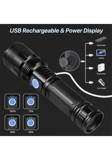 Artfulabode Yürüyüş, Xhp50.2 Taktik Su Siyah Şarj Mod, Lümen, Yüksek Performanslı Geçirmez Led Kamp Feneri, Ipx7, 90000 Siyah